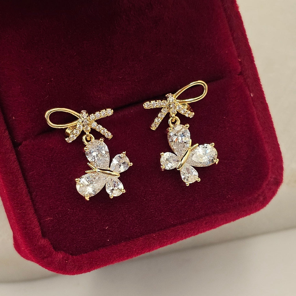 Butterfly Bow Crystal Drops (S925)