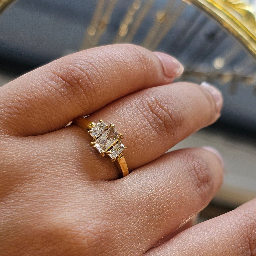 Celeste Trinity Solitaire Ring (SS PVD) - Mummshi