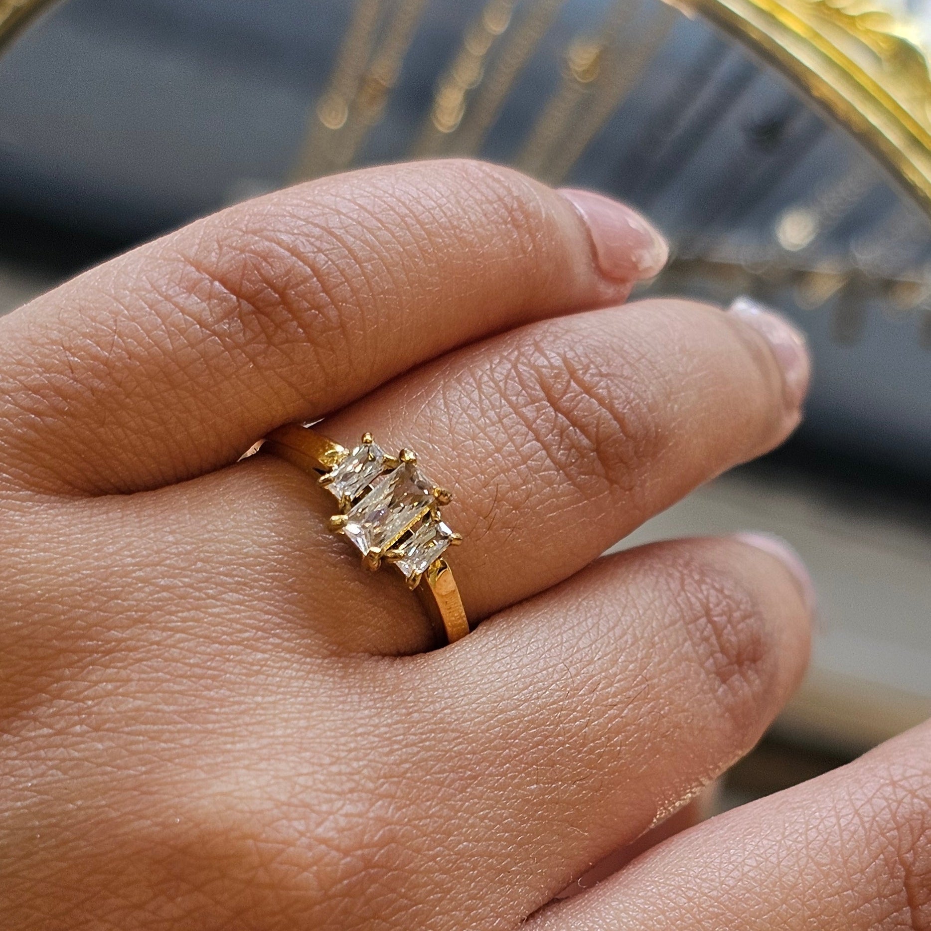 Celeste Trinity Solitaire Ring (SS PVD) - Mummshi