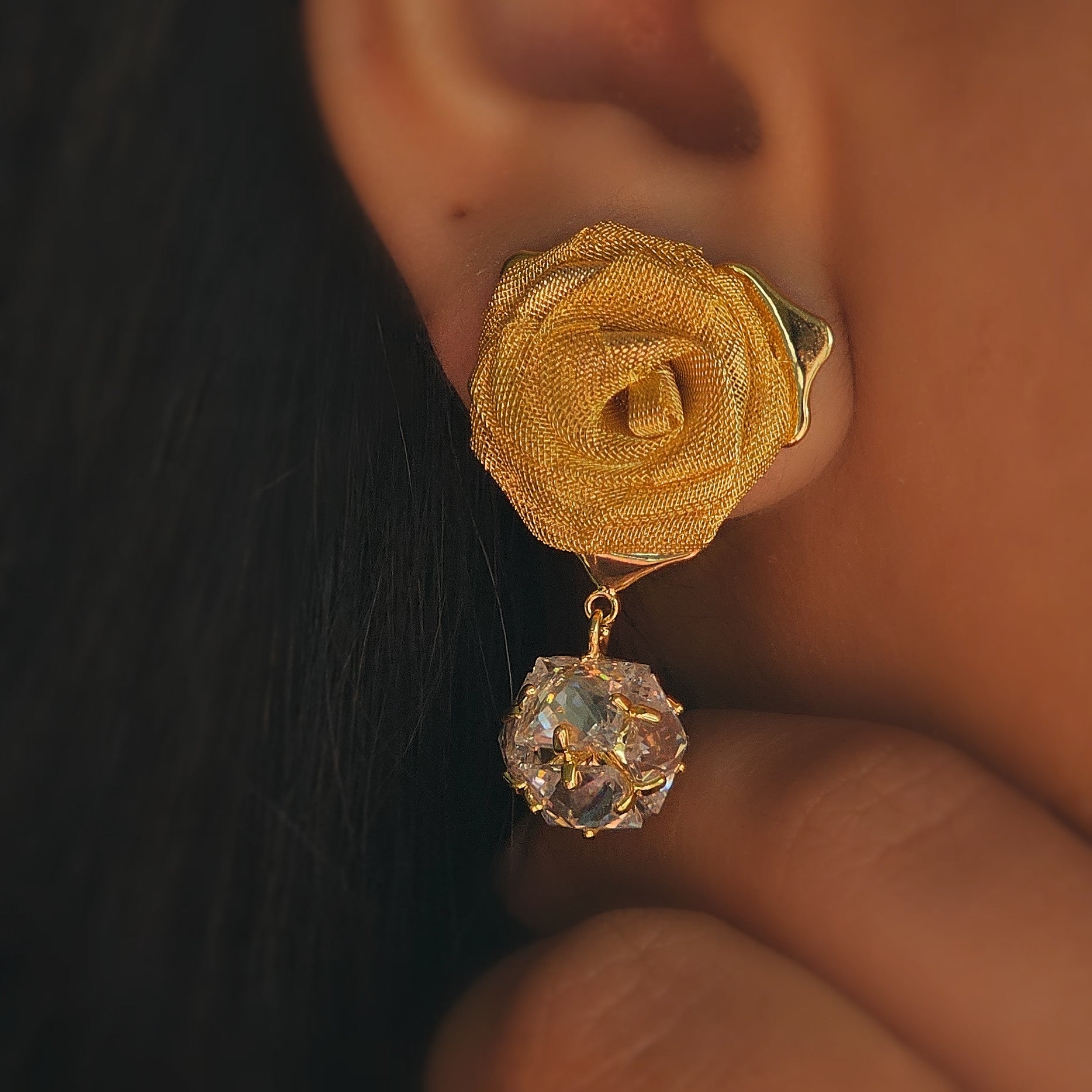 Radiant Rose Crystal Drop Earrings (S925)