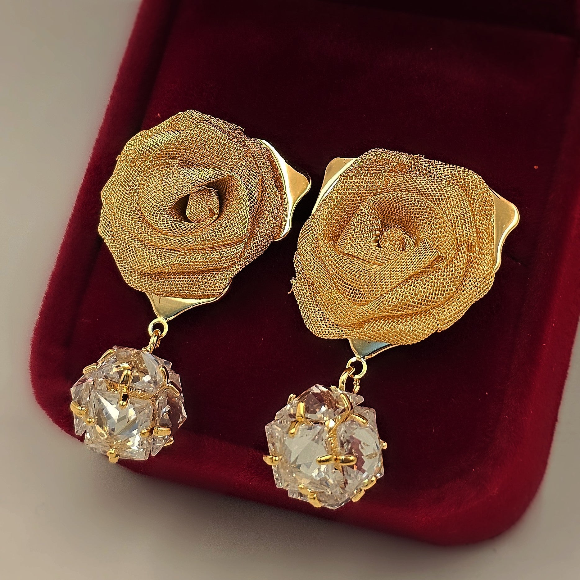 Radiant Rose Crystal Drop Earrings (S925)