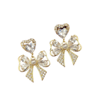 Crystal Heart Bow Drops (S925)