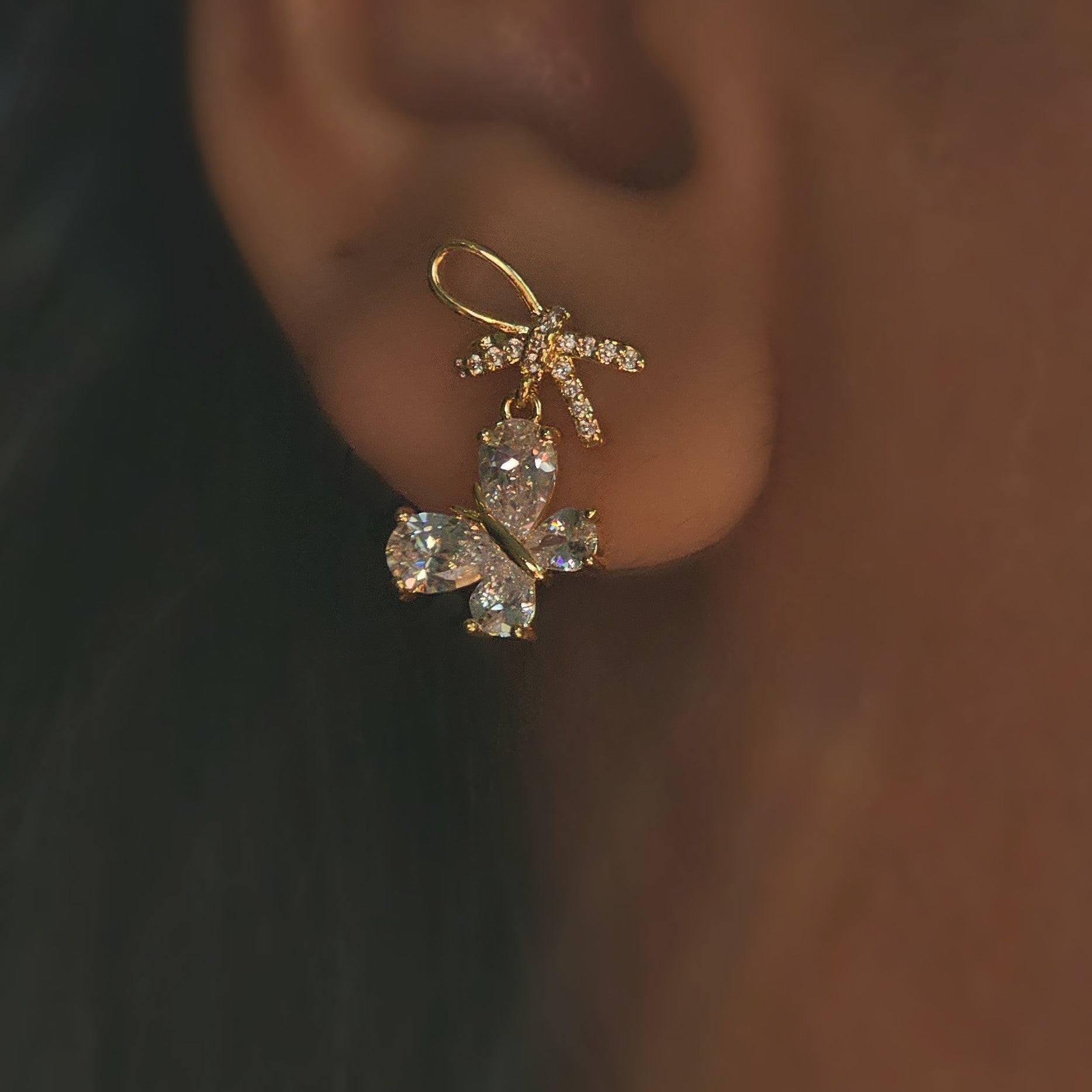 Butterfly Bow Crystal Drops (S925)