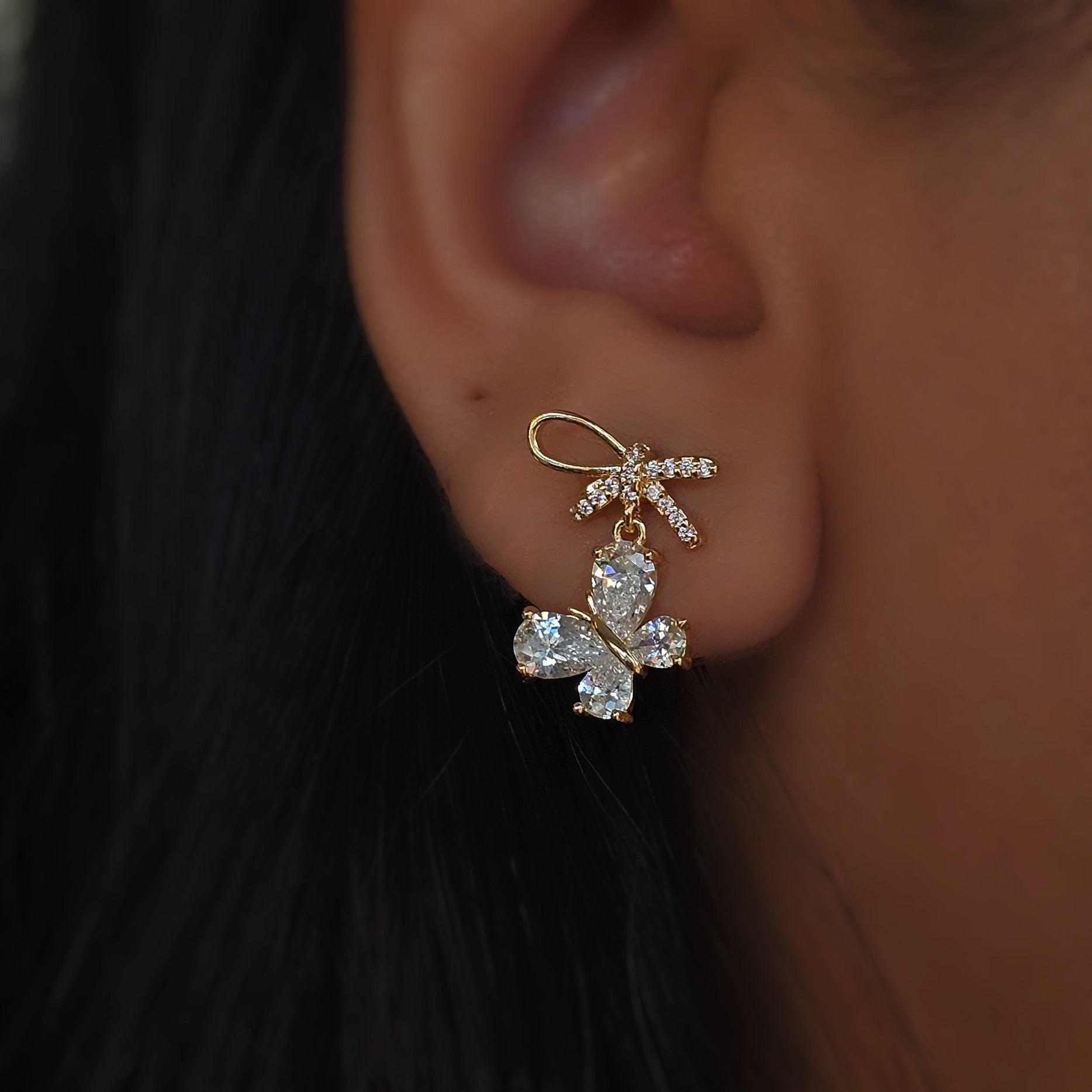 Butterfly Bow Crystal Drops (S925)