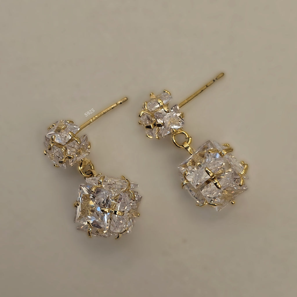 Crystal Cube Drop Earrings (S925)