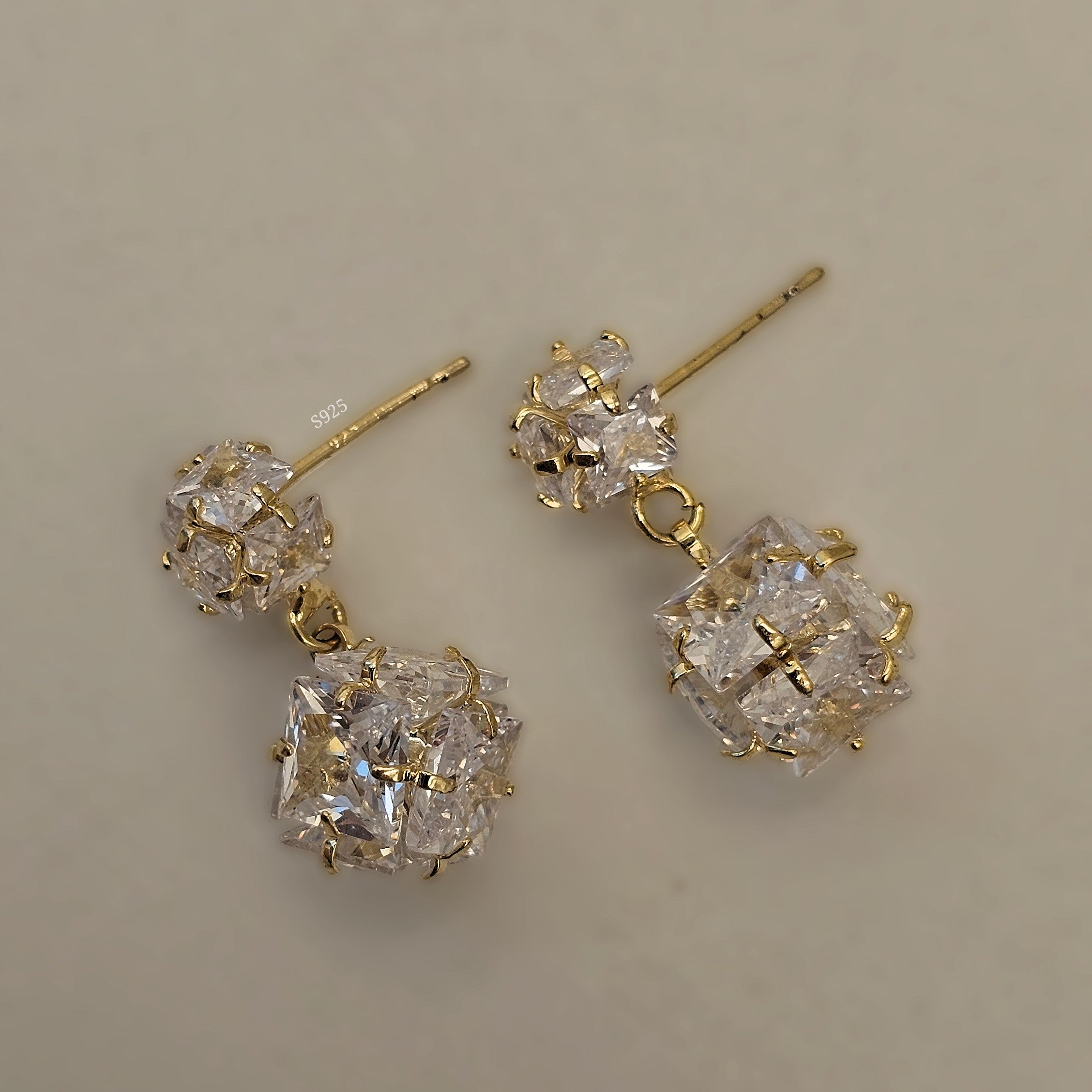 Crystal Cube Drop Earrings (S925)