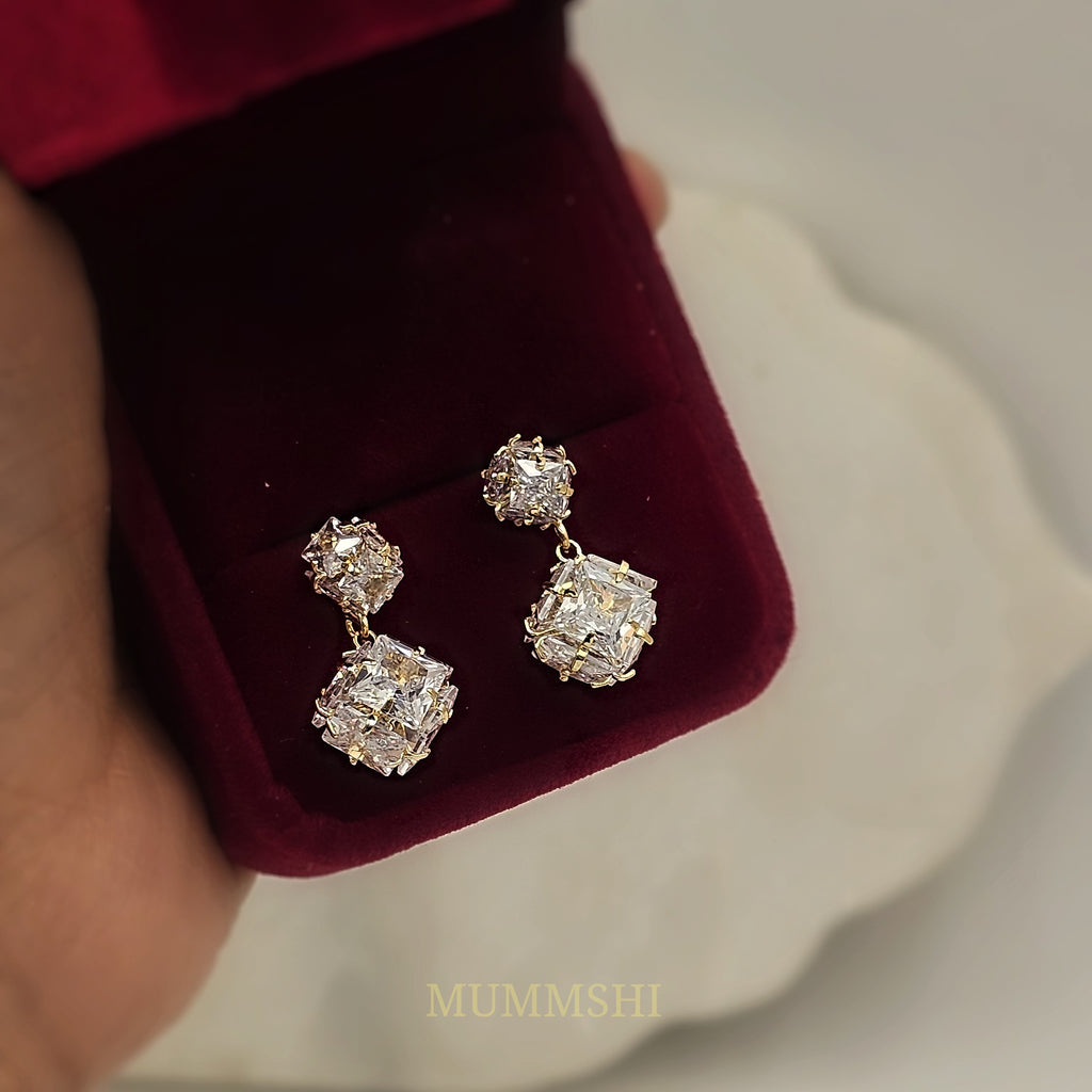 Crystal Cube Drop Earrings (S925)