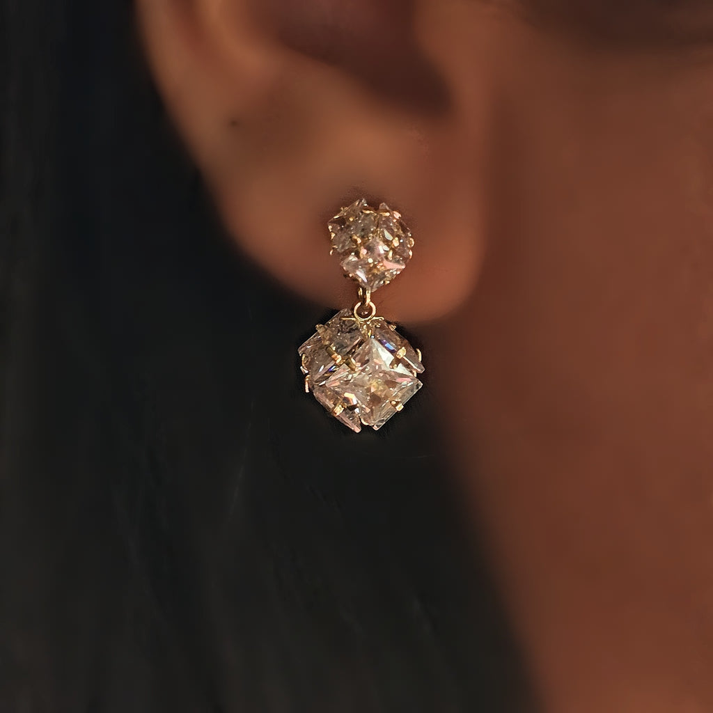 Crystal Cube Drop Earrings (S925)