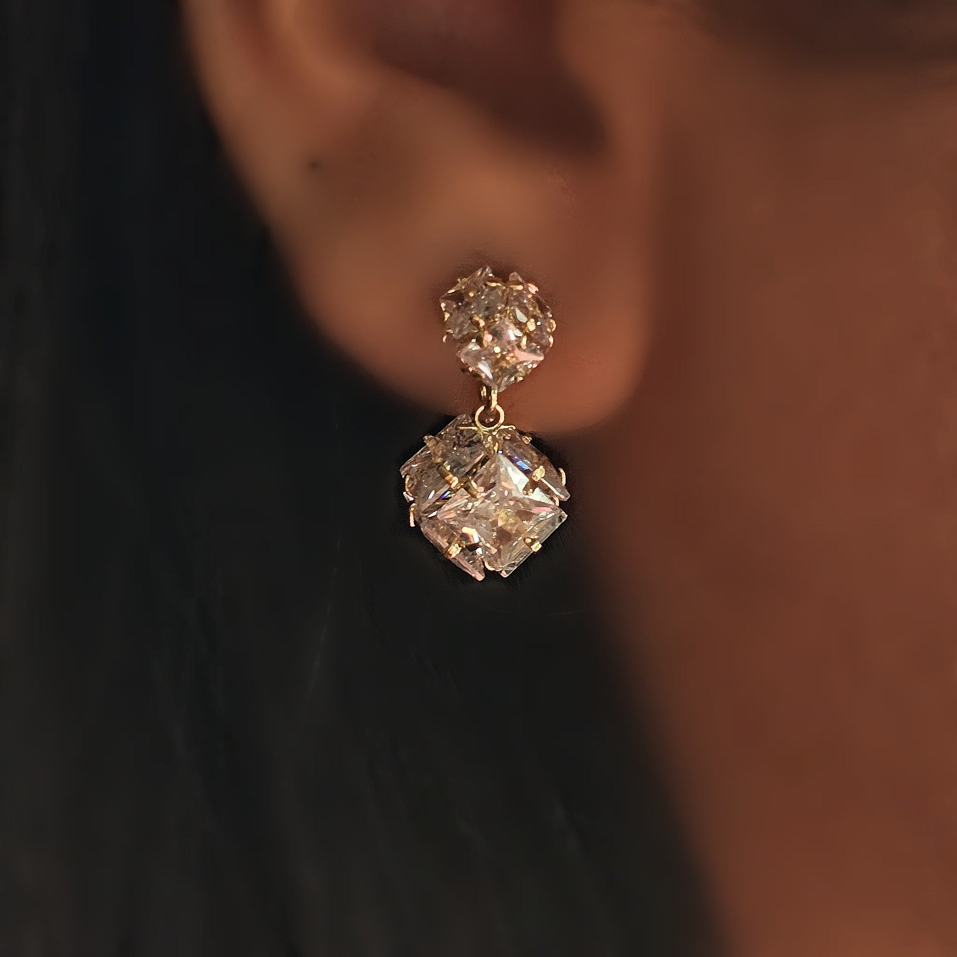 Crystal Cube Drop Earrings (S925)