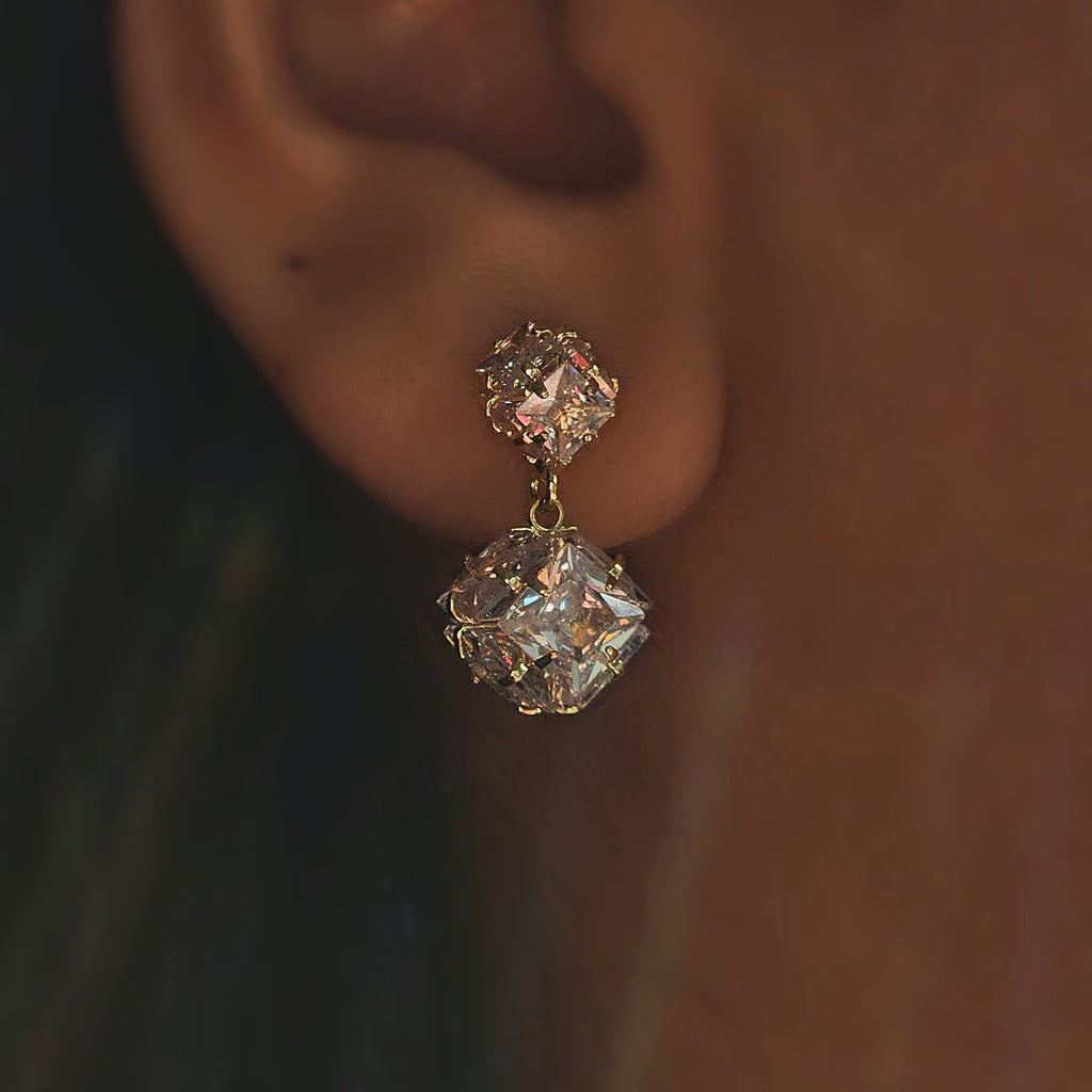 Crystal Cube Drop Earrings (S925)
