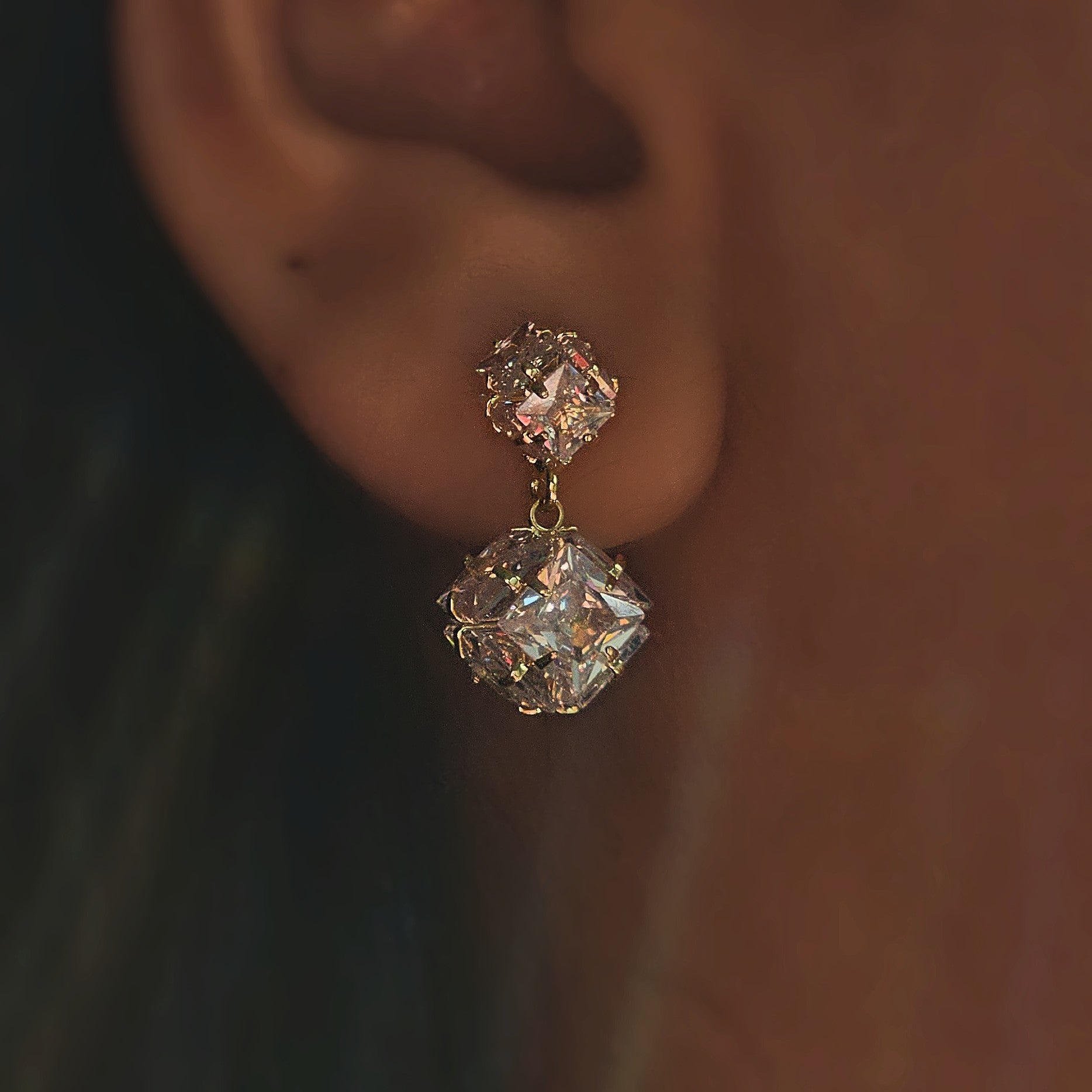 Crystal Cube Drop Earrings (S925)