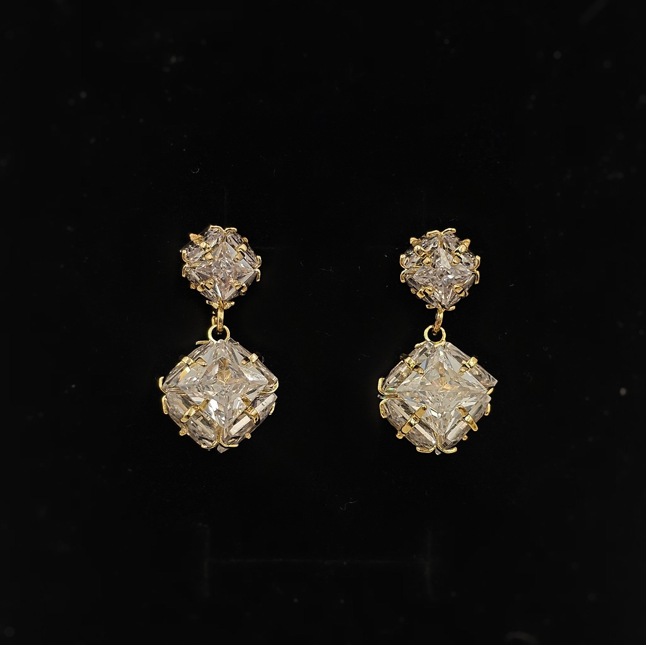 Crystal Cube Drop Earrings (S925)