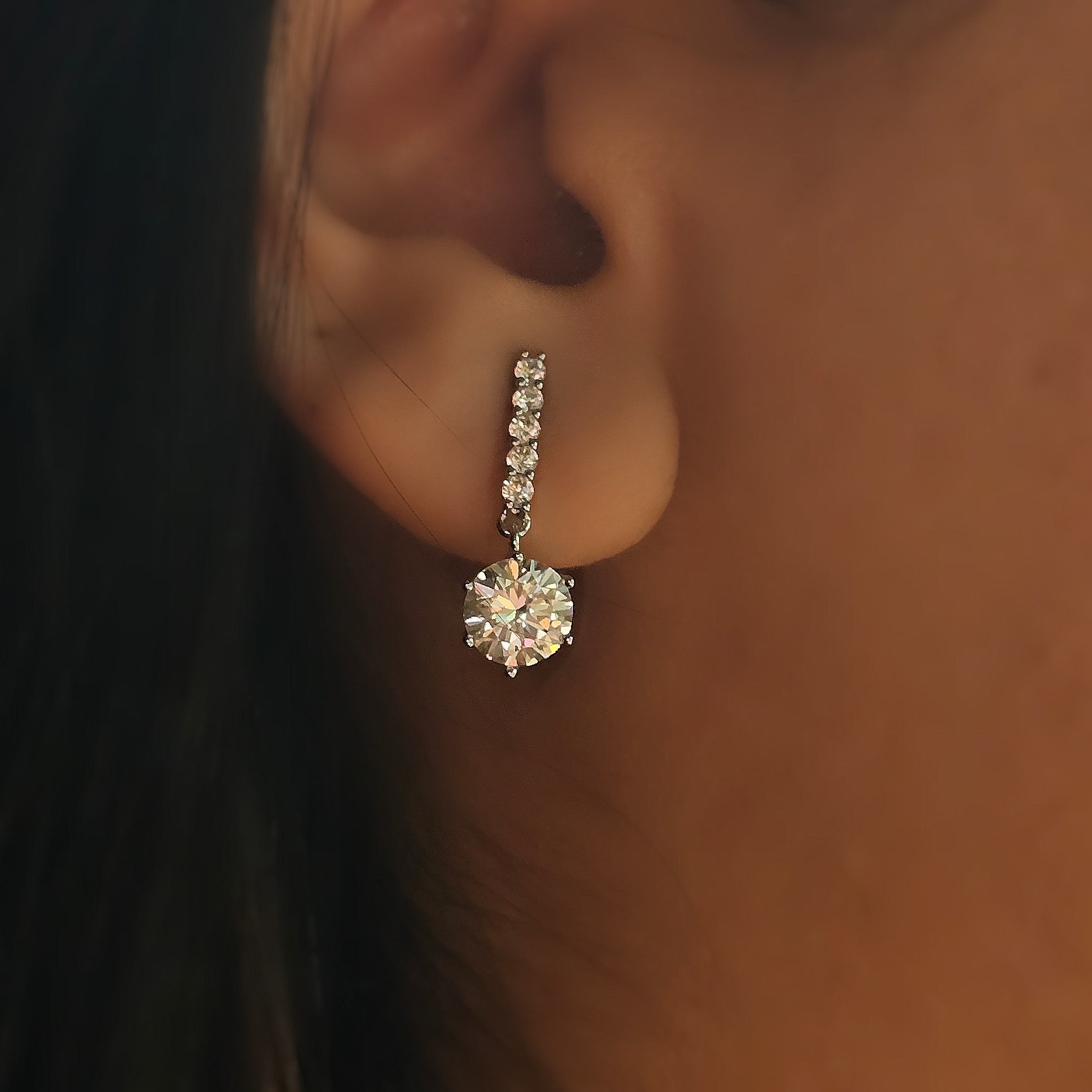 Round Crystal Chain Drops (S925)
