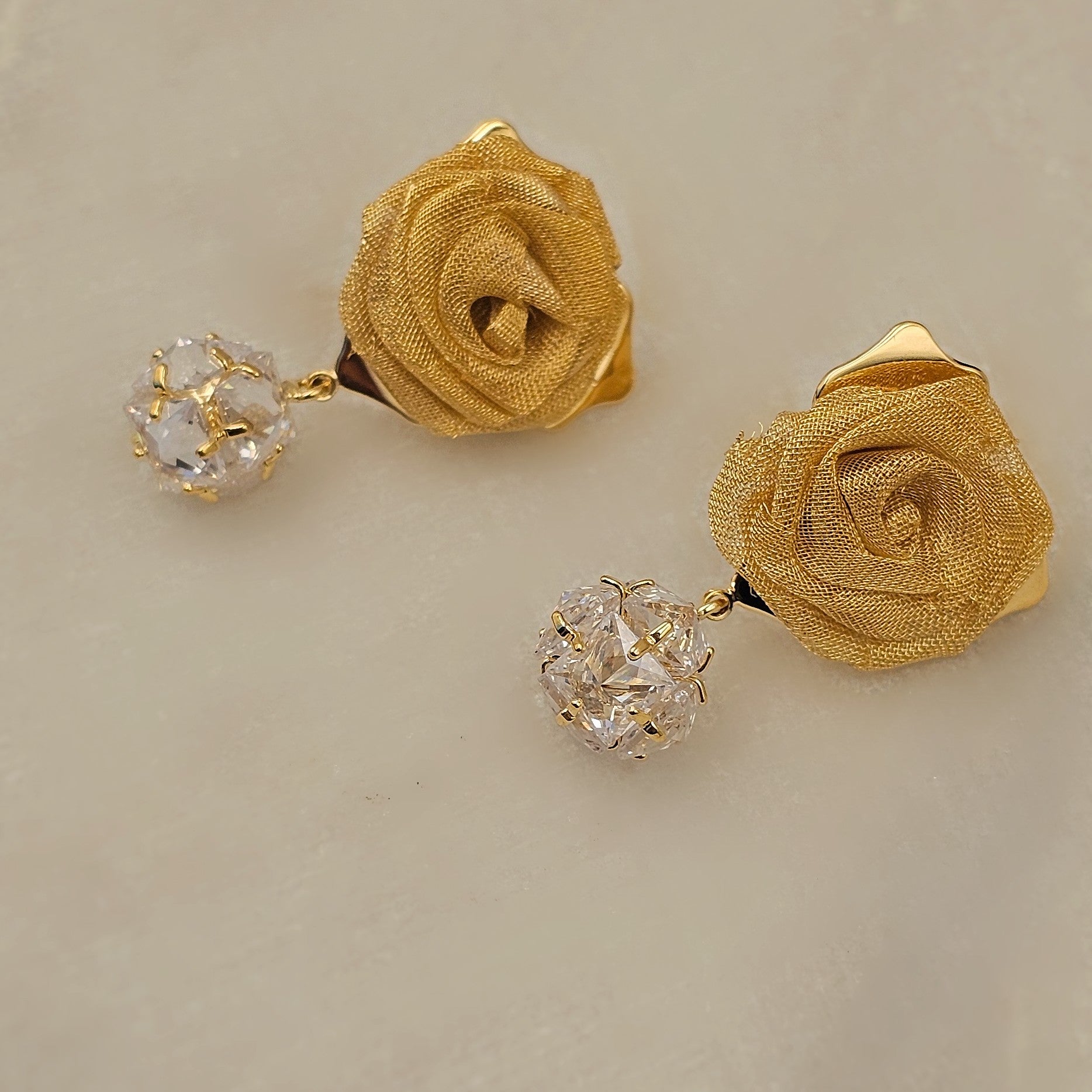Radiant Rose Crystal Drop Earrings (S925)