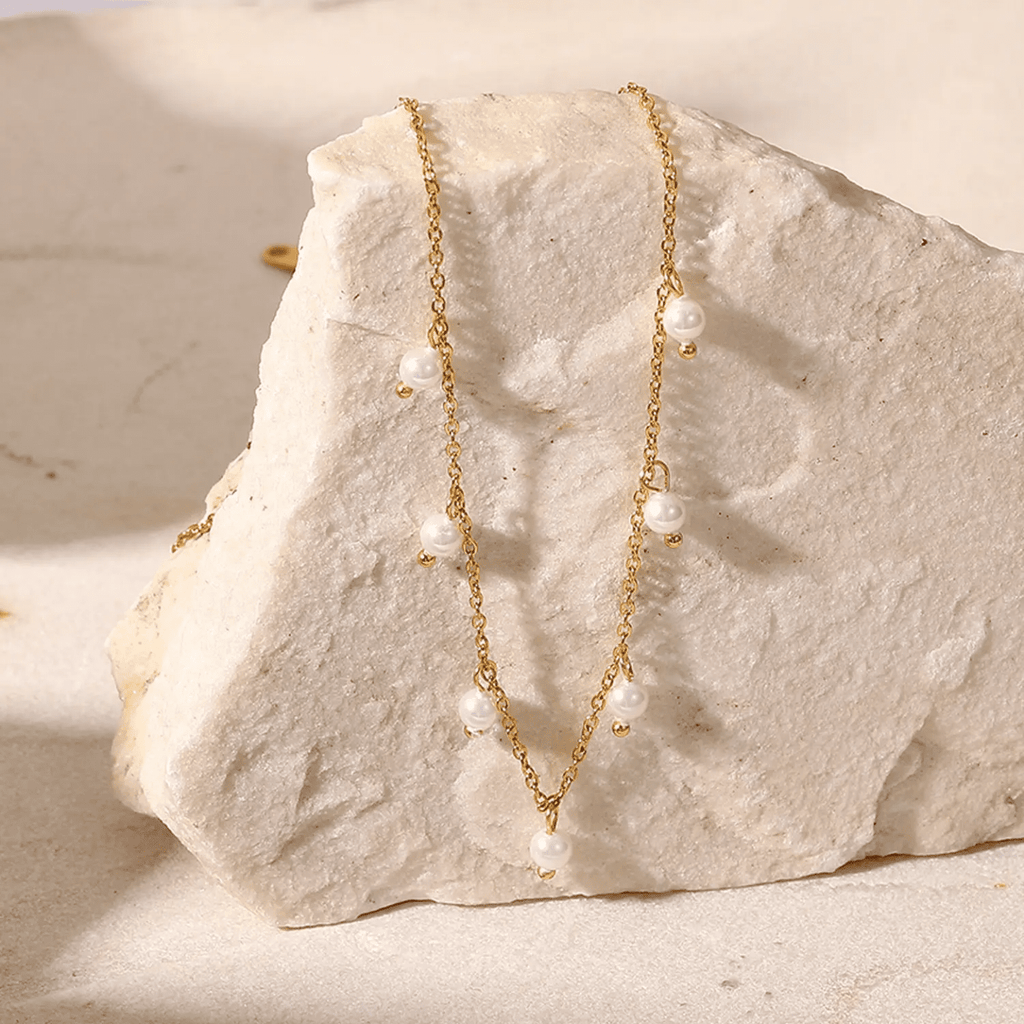 Pearl Drop Charms Necklace (PVD) - Mummshi