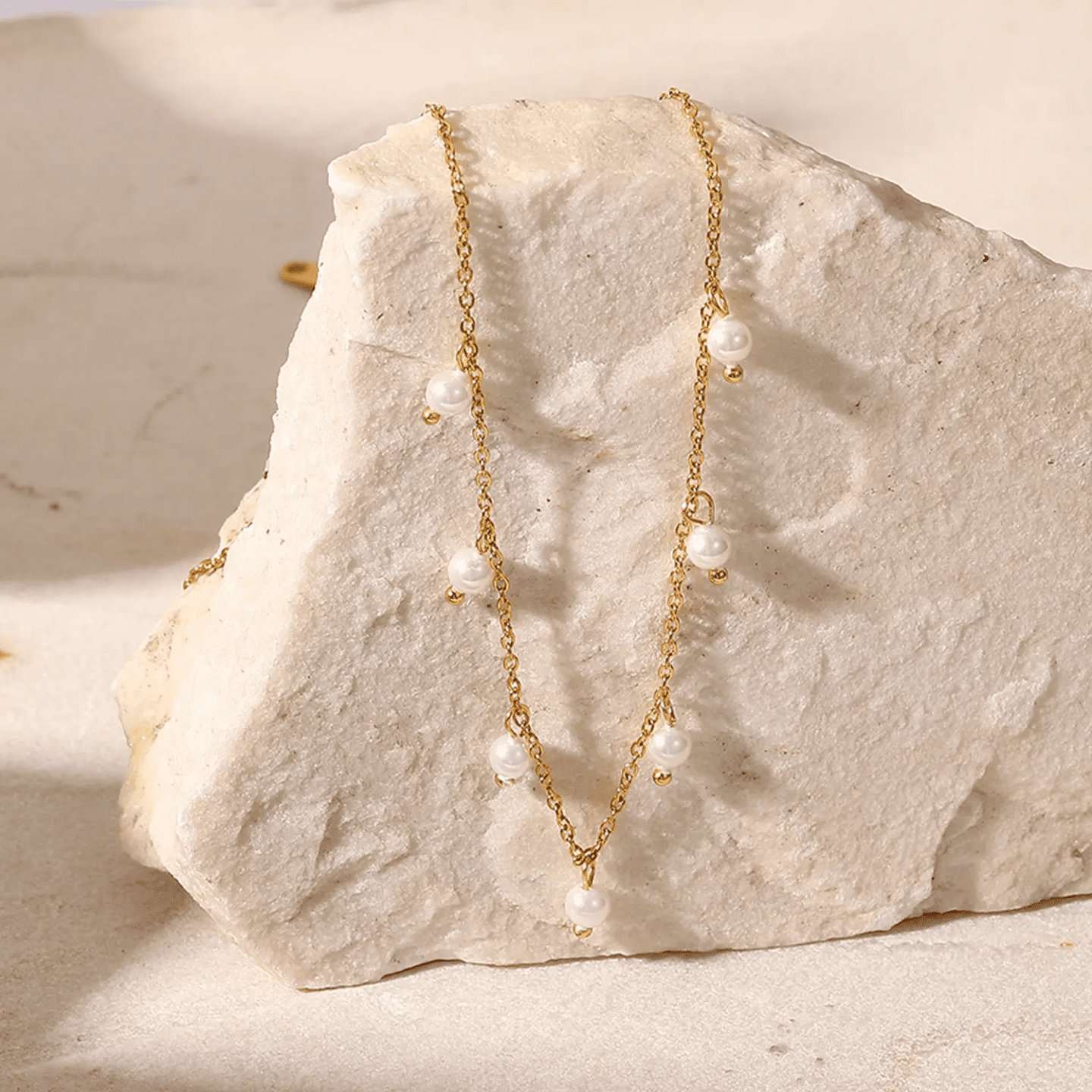 Pearl Drop Charms Necklace (PVD) - Mummshi