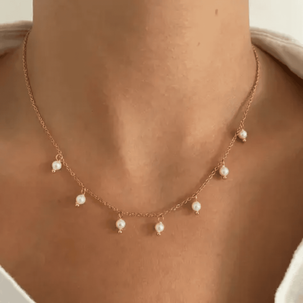 Pearl Drop Charms Necklace (PVD) - Mummshi