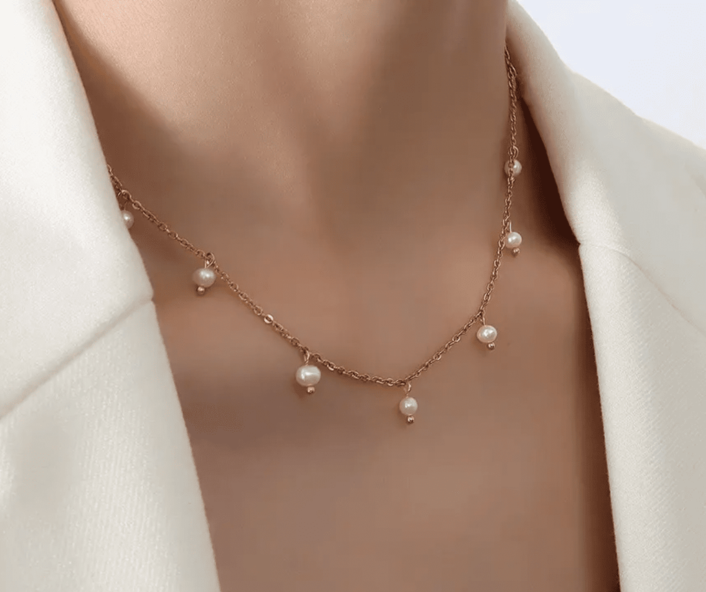 Pearl Drop Charms Necklace (PVD) - Mummshi