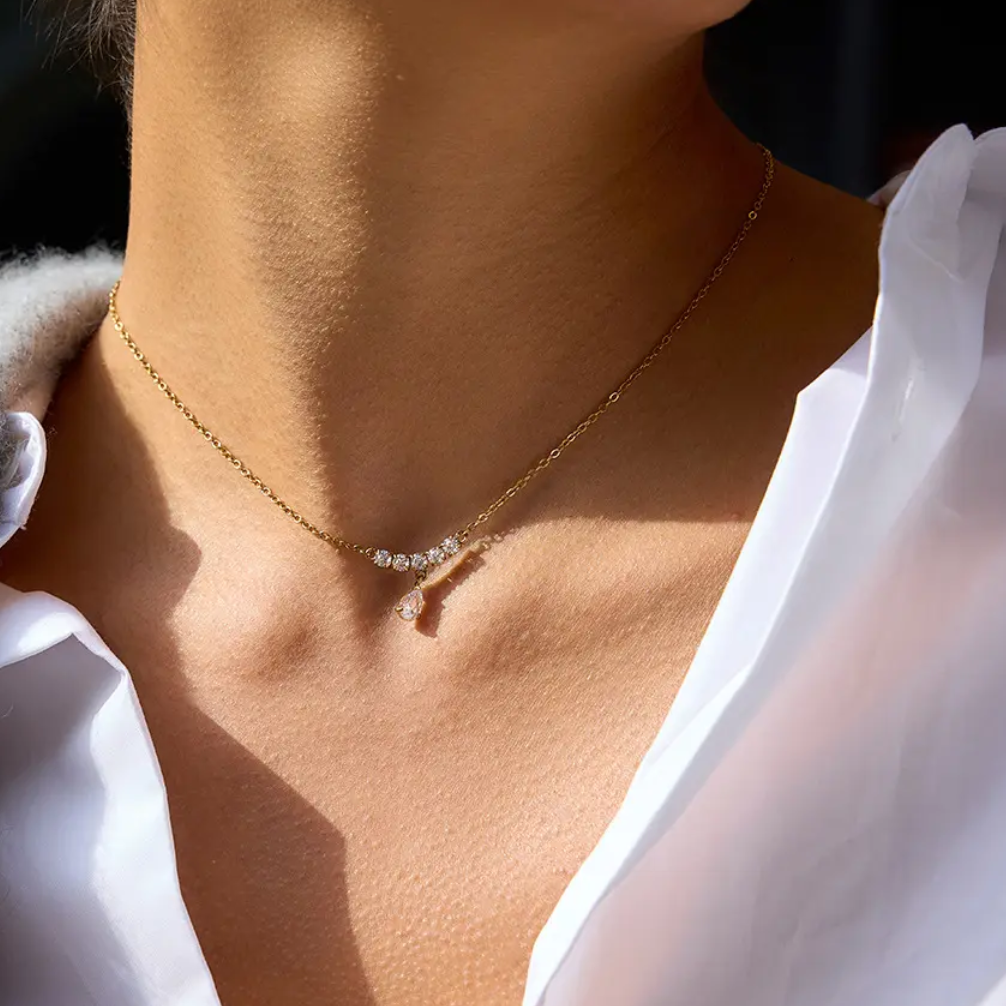 Pear Drop Solitaire Necklace (PVD)