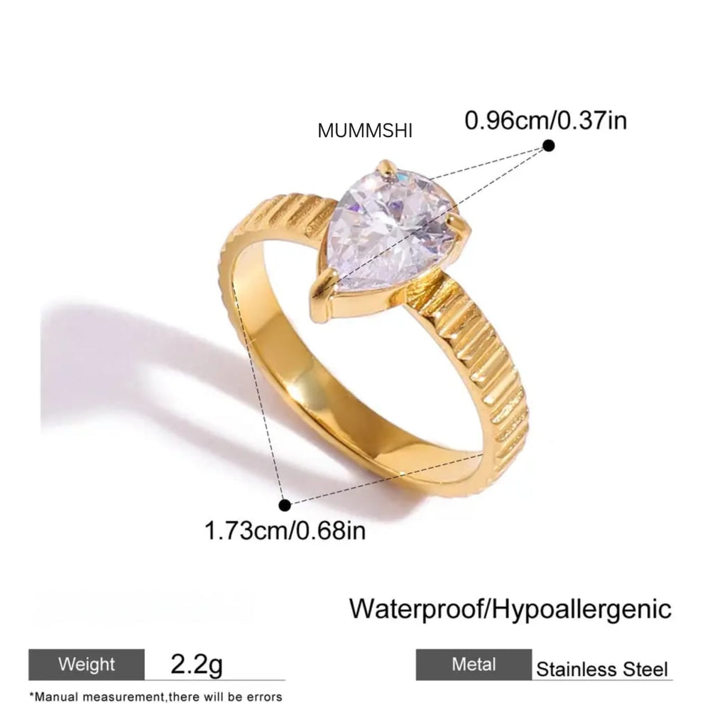 Teardrop Solitaire Ring (SS PVD) - Mummshi