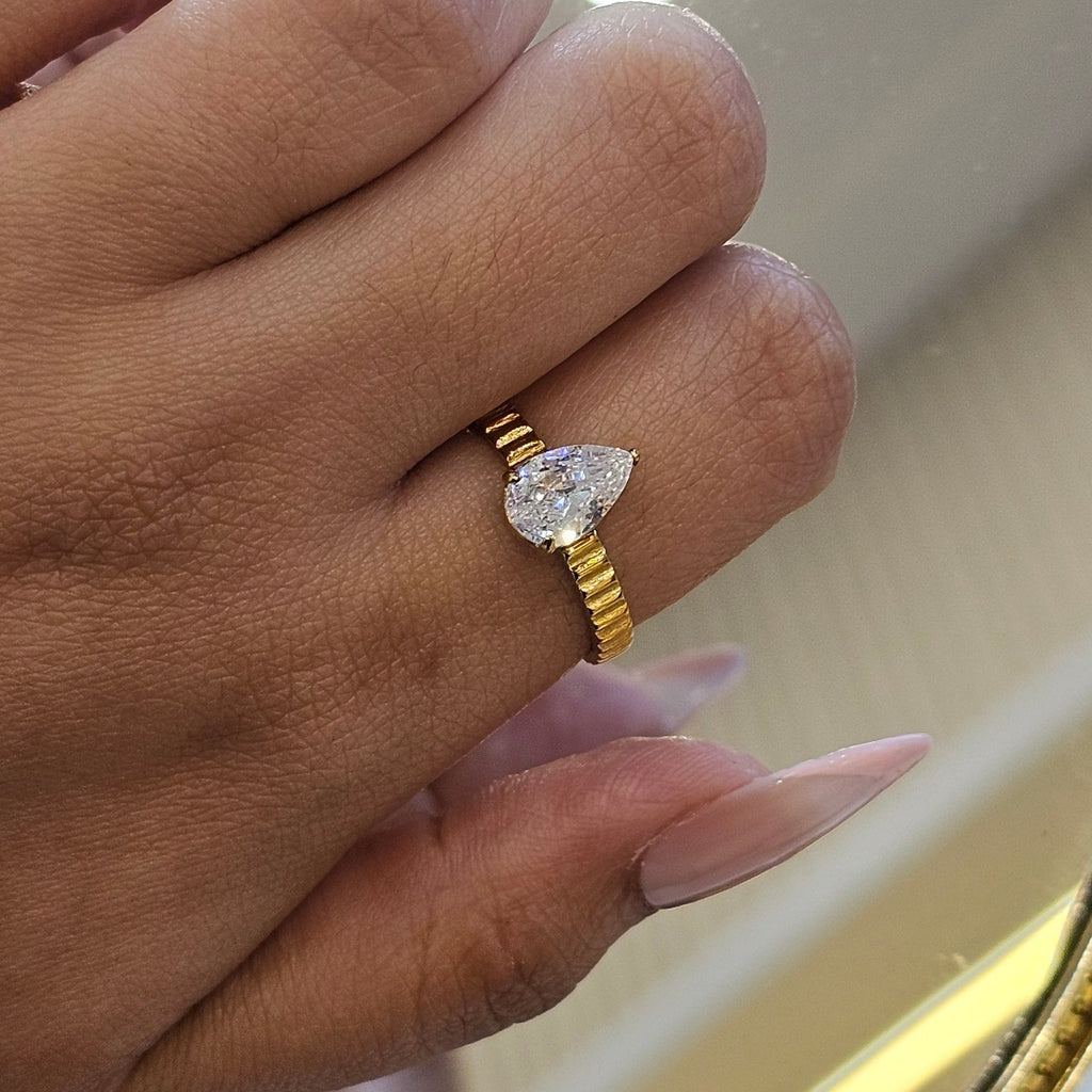Teardrop Solitaire Ring (SS PVD) - Mummshi